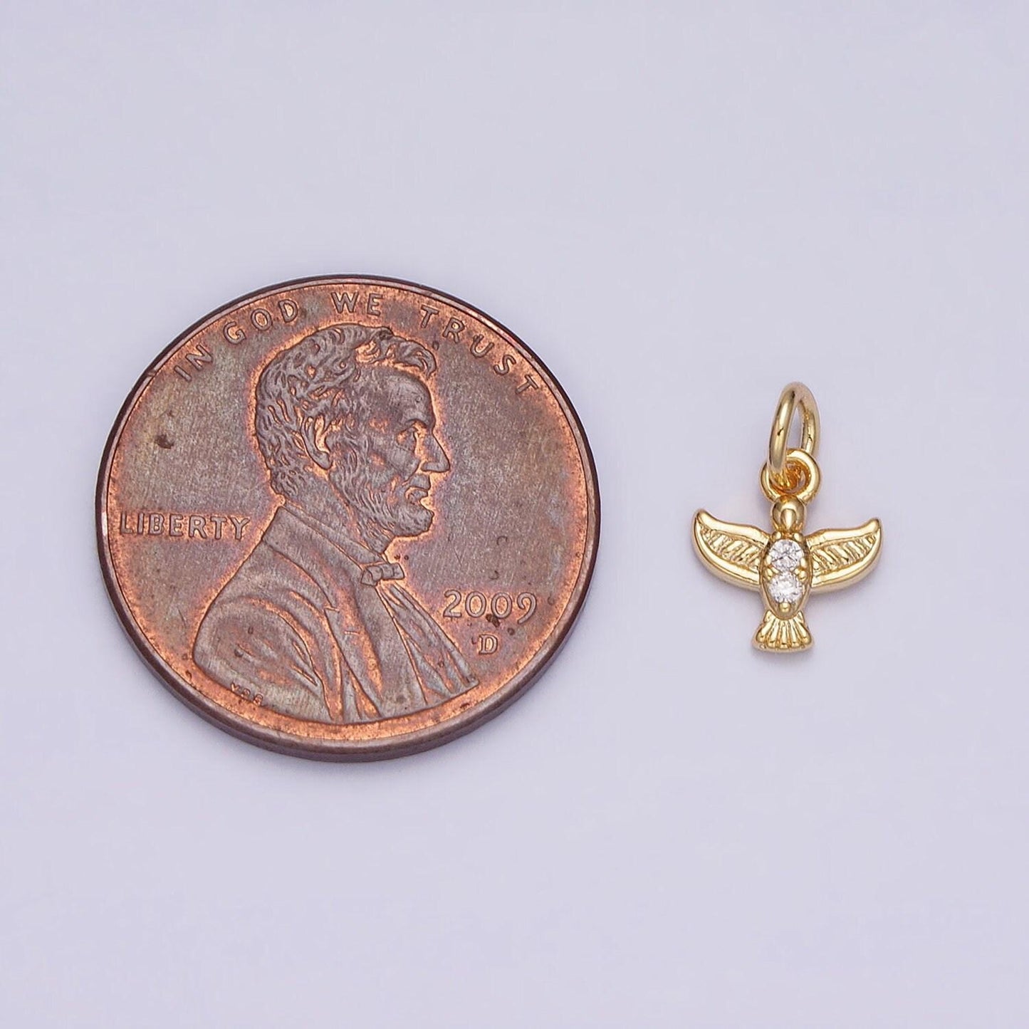 16k gold filled mini flying bird dove pigeon cz add-on charm | ac1147