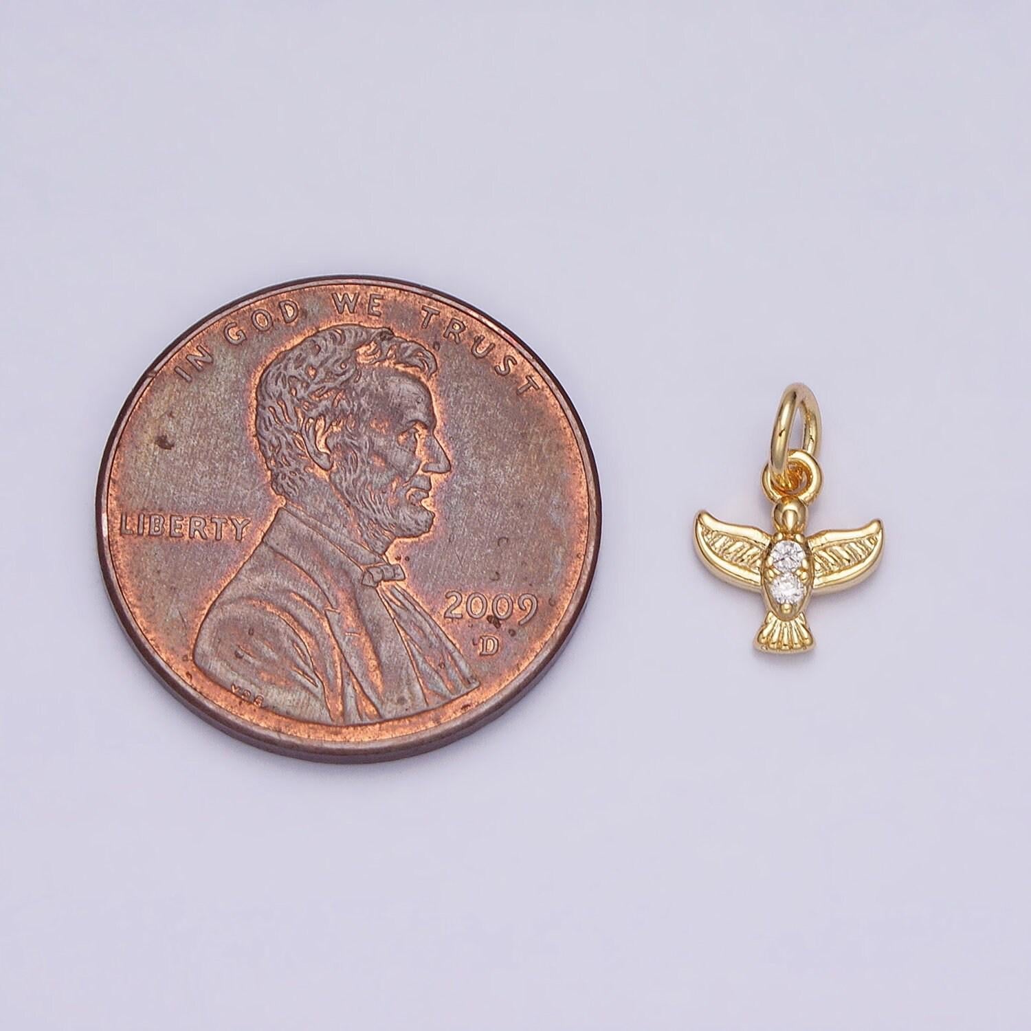 16k gold filled mini flying bird dove pigeon cz add-on charm | ac1147