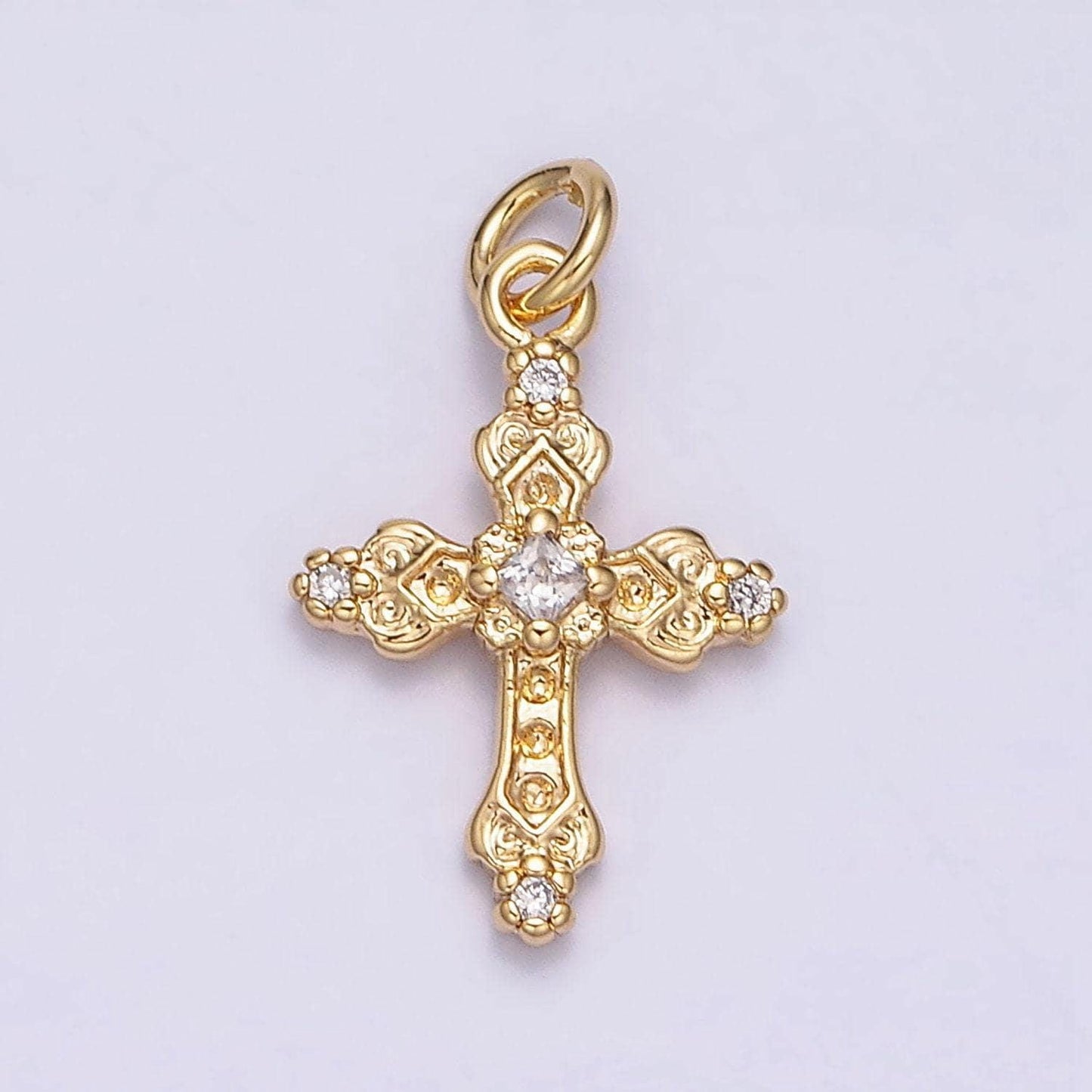 16k gold filled artisan textured religious cross charm in gold & silver micro pave cross pendant | ac1061 ac1062