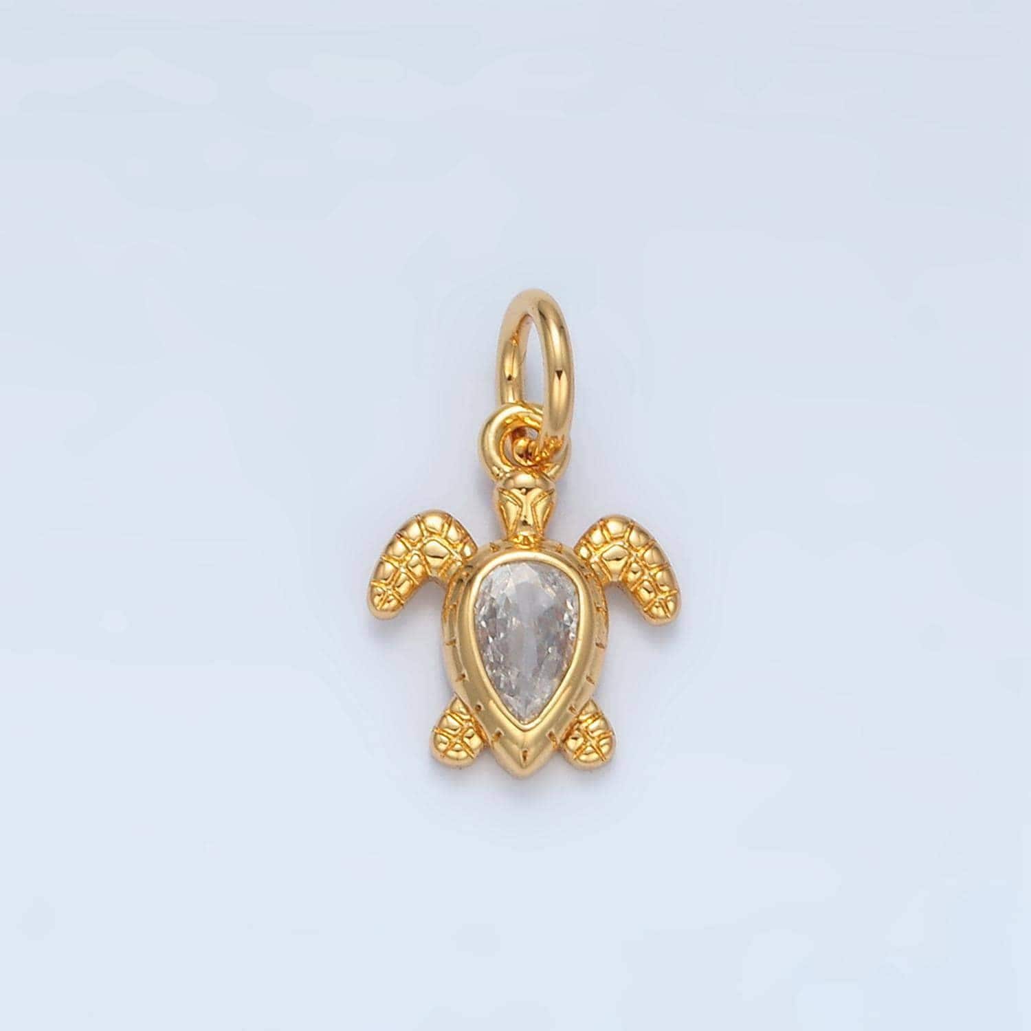 14k gold filled textured turtle, clear cz paved teardrop charm | ag-887