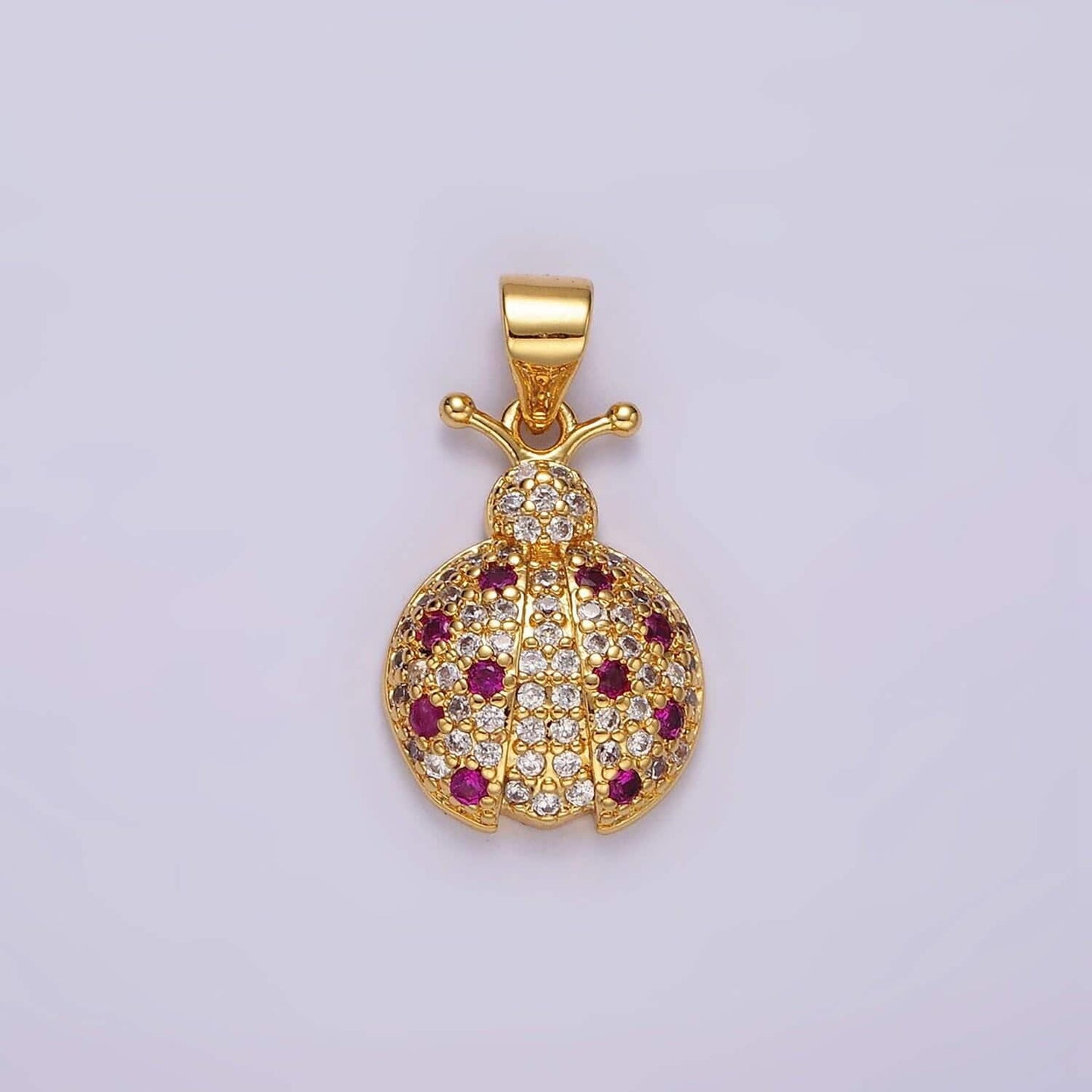 14k gold filled fuchsia micro paved cz ladybug insect animal pendant in gold & silver | n1975 n1976