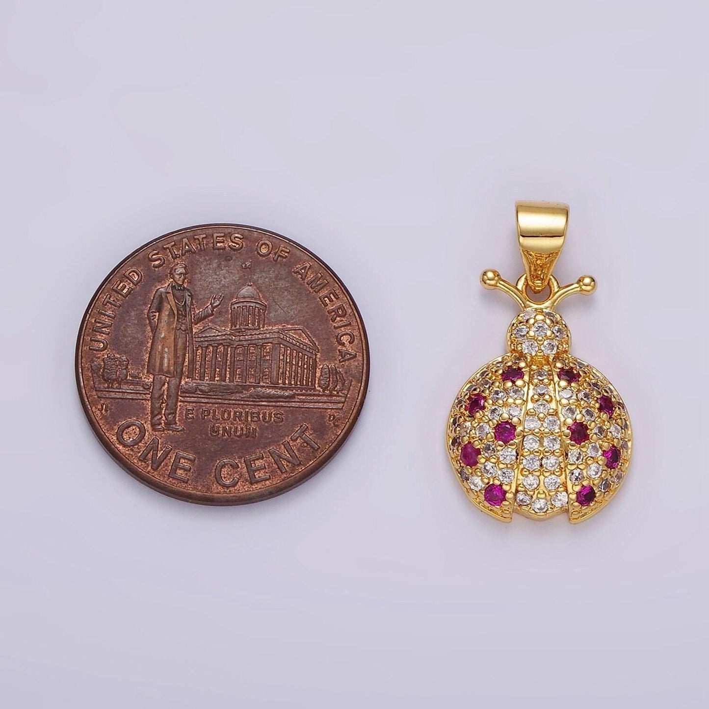 14k gold filled fuchsia micro paved cz ladybug insect animal pendant in gold & silver | n1975 n1976