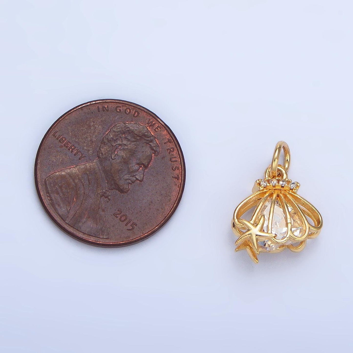 Open clam & starfish clear cz, 24k gold filled x-741