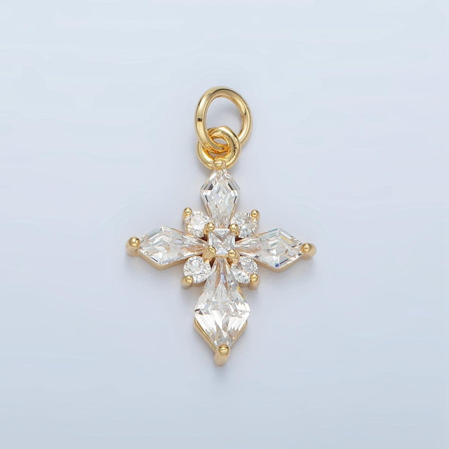Mini gold cross pendant clear cubic zirconia cross charm x301