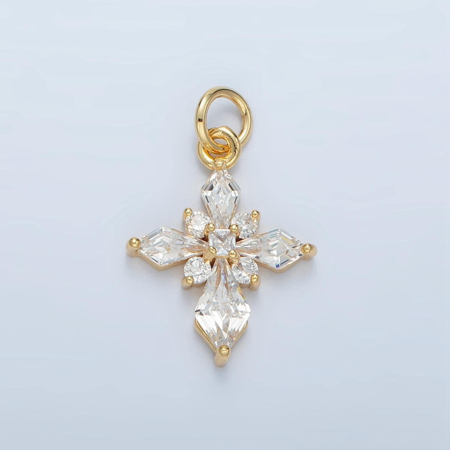 Mini gold cross pendant clear cubic zirconia cross charm x301