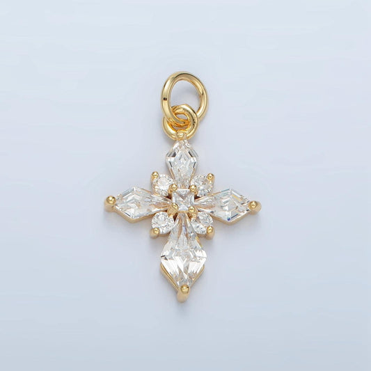 Mini gold cross pendant clear cubic zirconia cross charm x301
