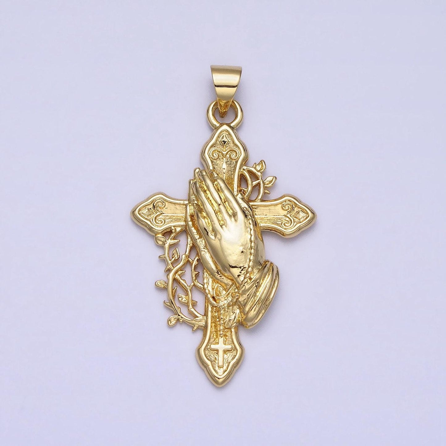 Gold praying hand charm with cross pendant prayer pendant | diy pendant for necklace component handmade religious jewelry making aa158