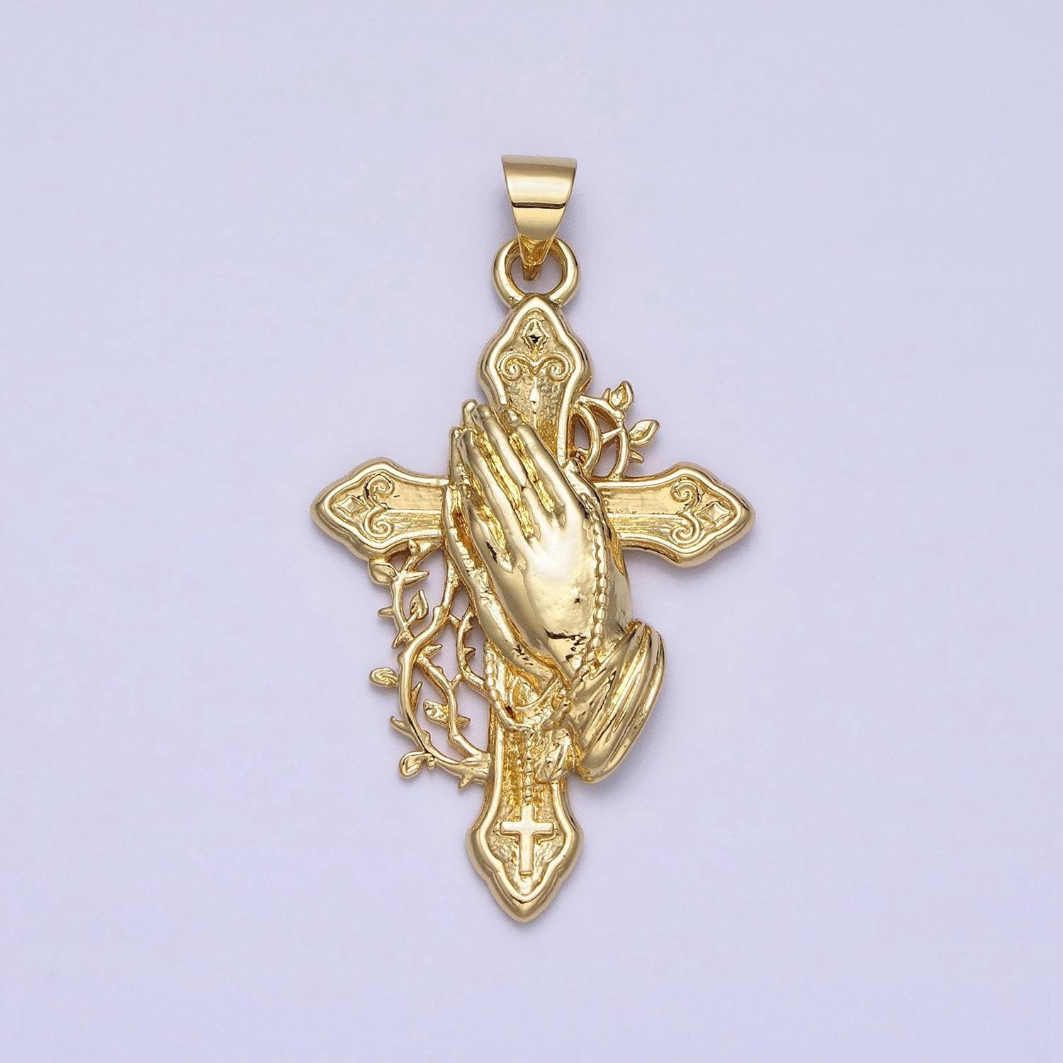 Gold praying hand charm with cross pendant prayer pendant | diy pendant for necklace component handmade religious jewelry making aa158