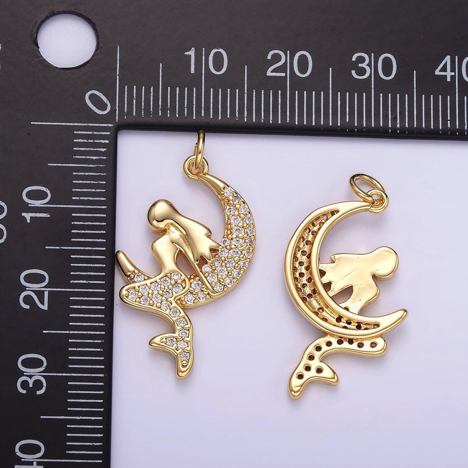 14k gold filled micro pave cz mermaid pendant charm, micro pave cz mermaid heart pendant charm, pendant, for diy jewelry w624