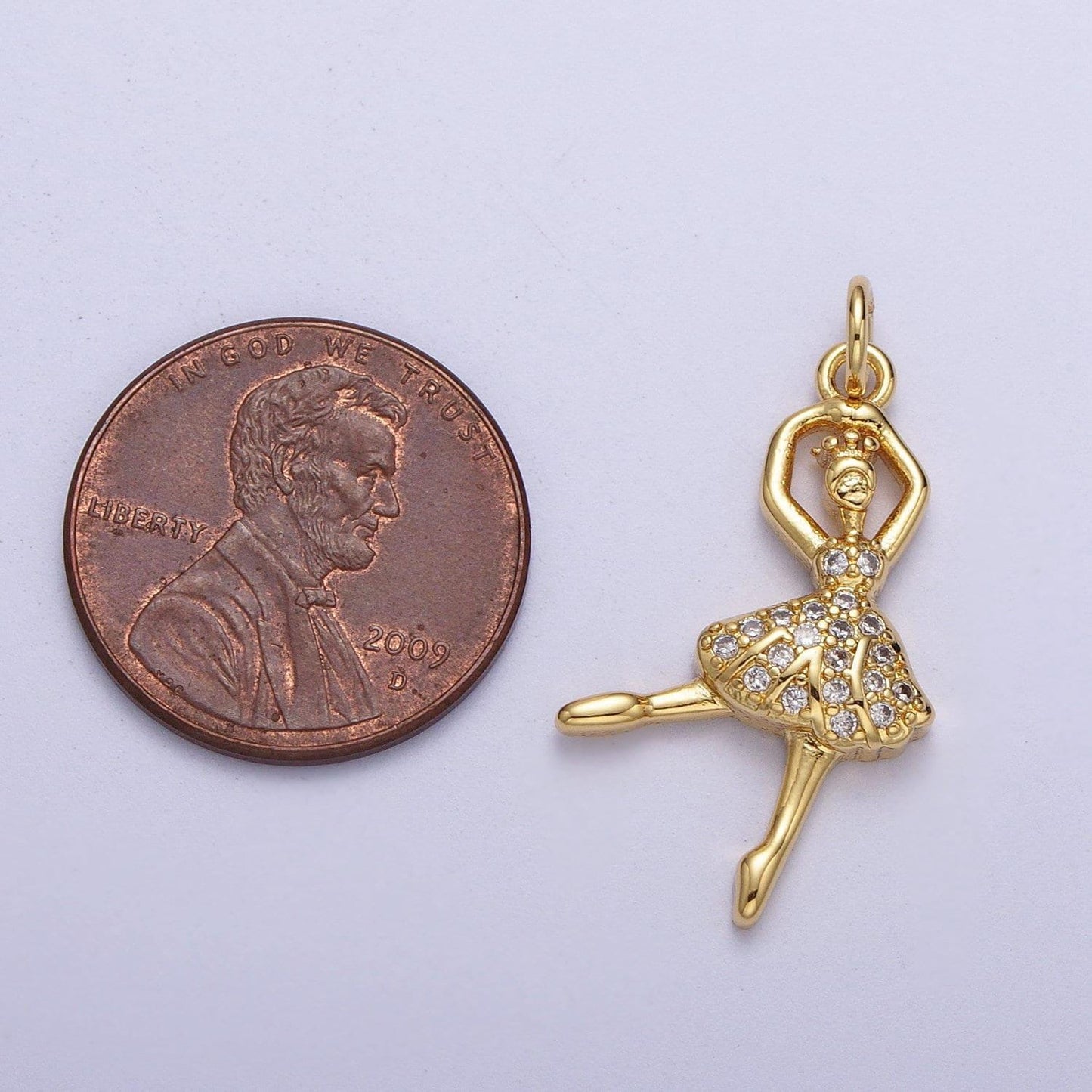 Gold cz ballerina pendant, 14k gold plated clear micro paved cz ballet ballerina ballerino charm | c-690