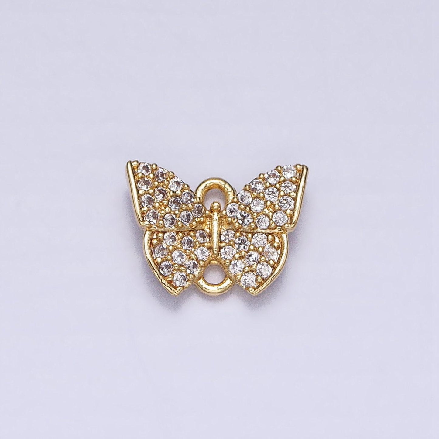 Mini gold micro pave butterfly charm, cubic zirconia butterfly pendant charm connector double bail charm, for diy jewelry y-854