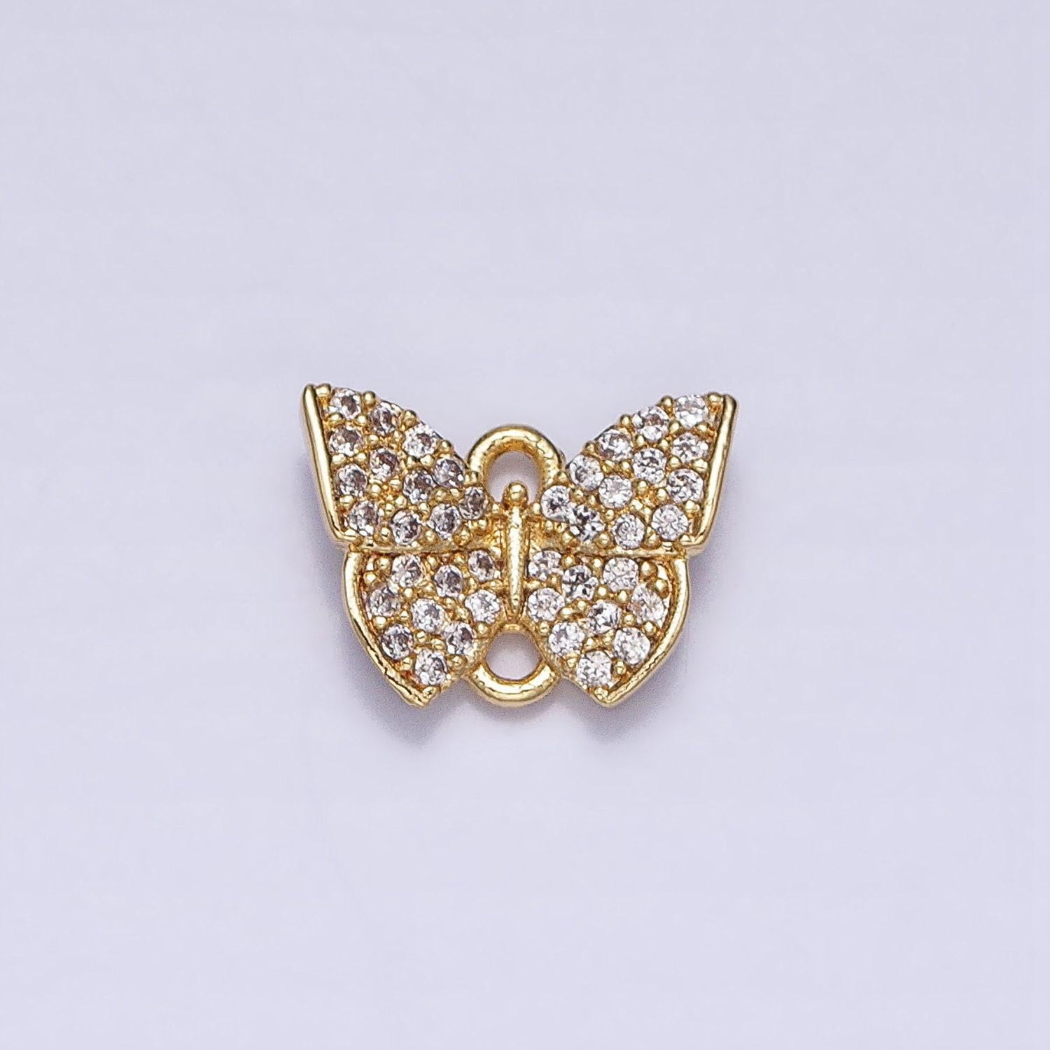 Mini gold micro pave butterfly charm, cubic zirconia butterfly pendant charm connector double bail charm, for diy jewelry y-854