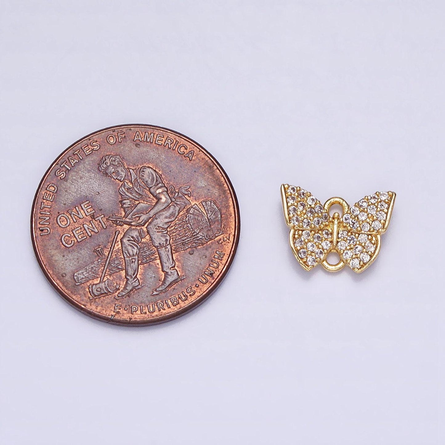 Mini gold micro pave butterfly charm, cubic zirconia butterfly pendant charm connector double bail charm, for diy jewelry y-854