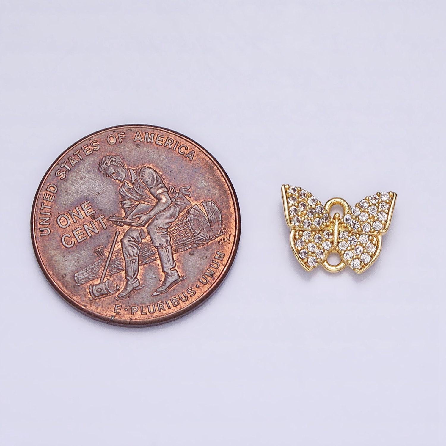 Mini gold micro pave butterfly charm, cubic zirconia butterfly pendant charm connector double bail charm, for diy jewelry y-854