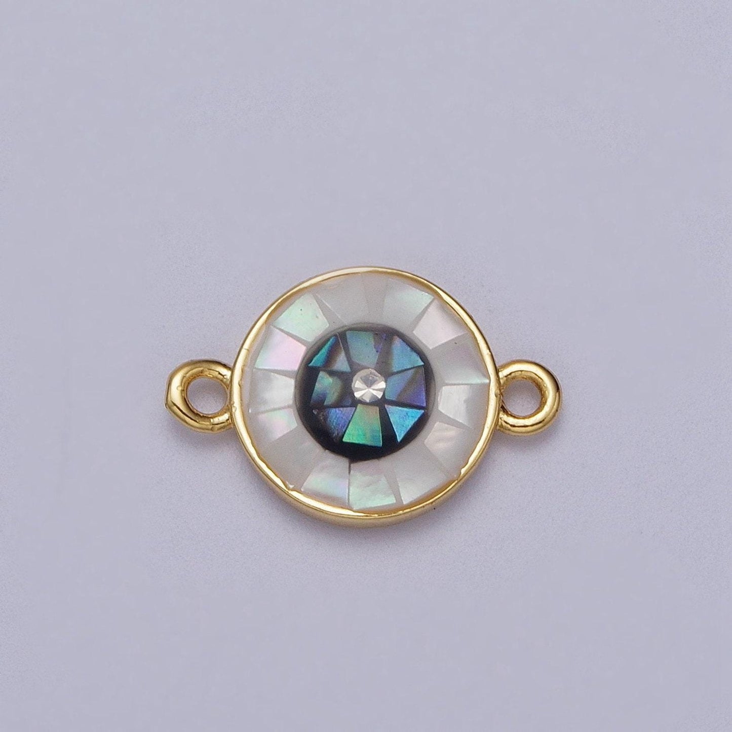 Gold filled evil eye charm connector for bracelet link connector double bail opal eye charm y666