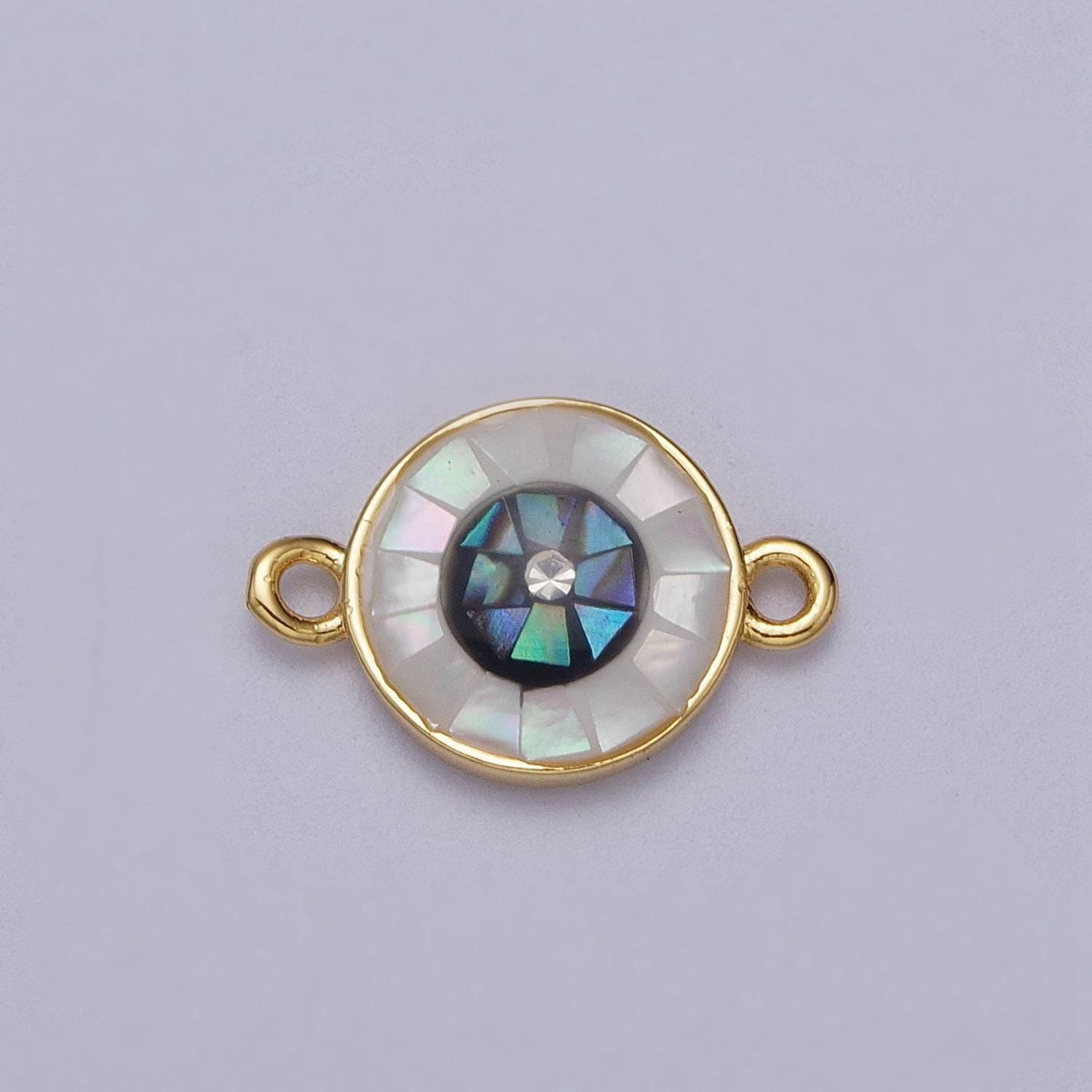 Gold filled evil eye charm connector for bracelet link connector double bail opal eye charm y666