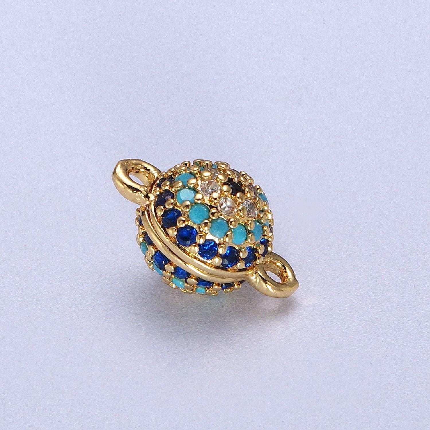 Round 24k gold filled evil eye charm connector greek evil eye link connector pave evil eye jewelry making for bracelet necklace earring y659