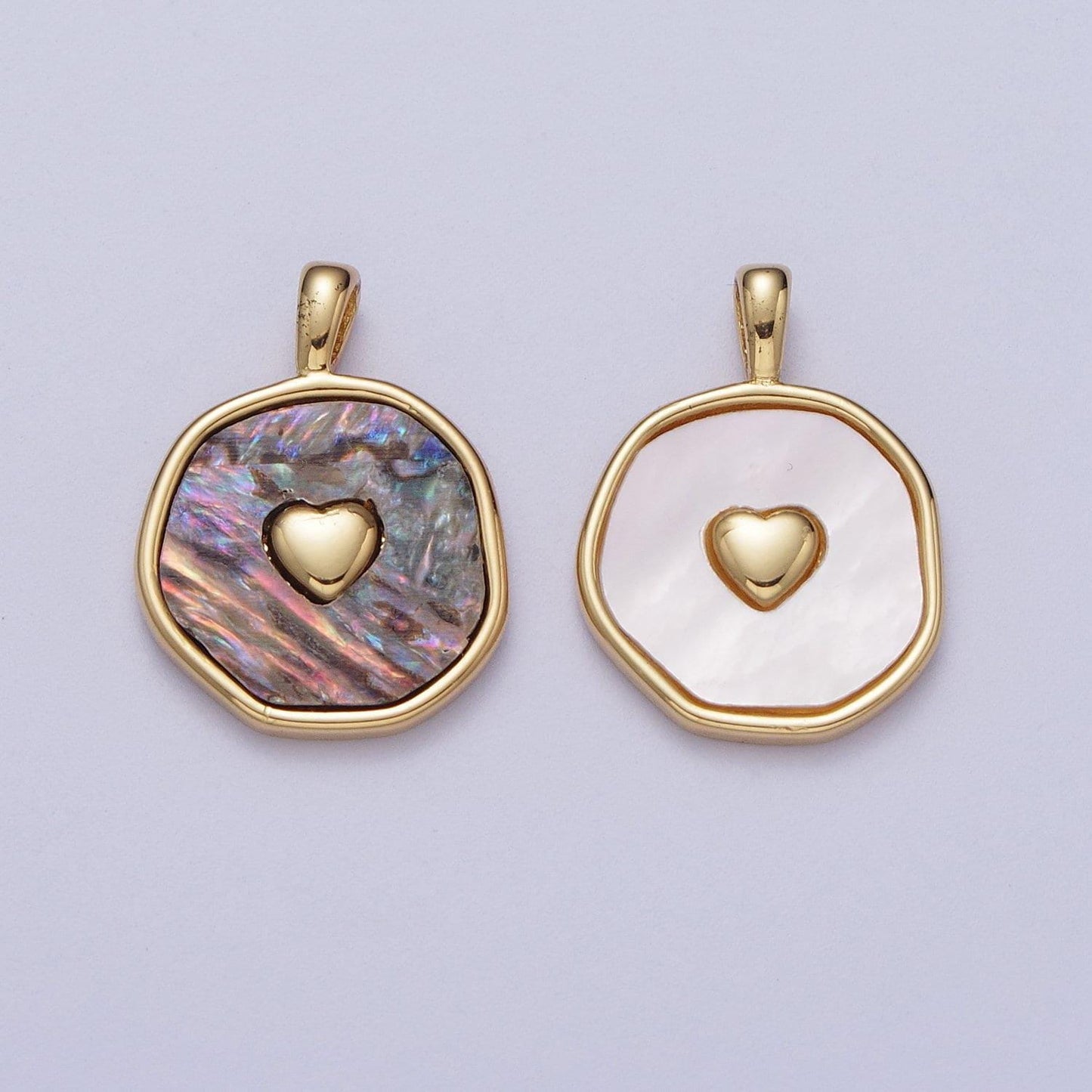 24k gold filled cross heart pearl, abalone round charm pendant for minimalist jewelry | i430 i546