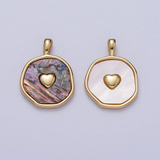 24k gold filled cross heart pearl, abalone round charm pendant for minimalist jewelry | i430 i546