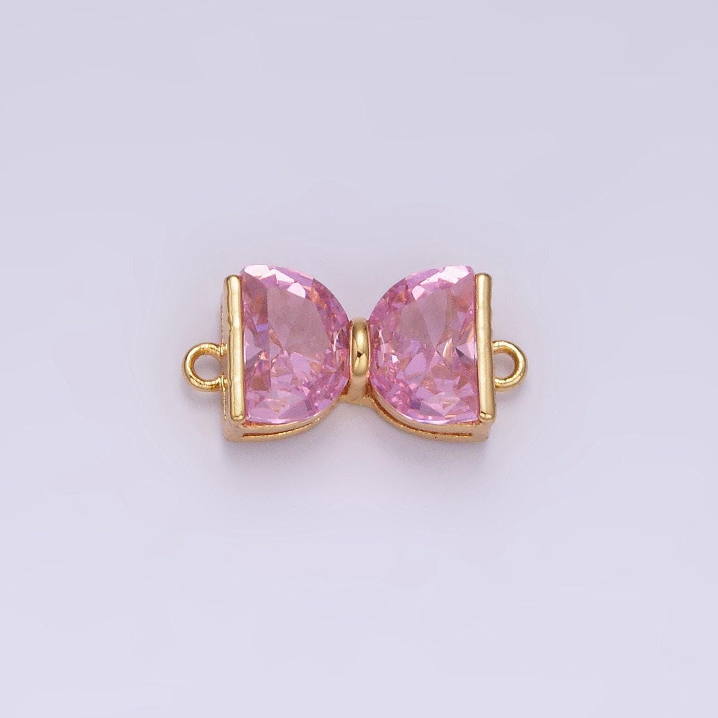 Mini 14k gold filled pink bow charm, gold bow link connector ribbon cz dainty charm connector for bracelet necklace g081