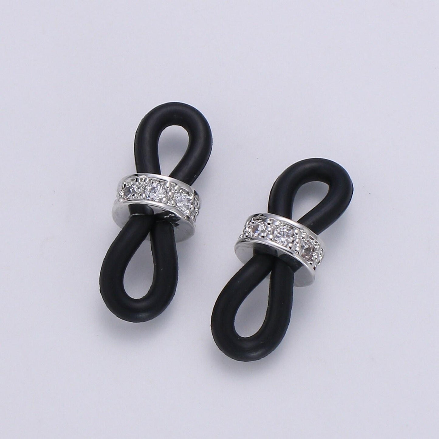 1 pair cubic pave 24k gold with silicon connector whitegold with silicon eyeglasses holder connector for craft supply. l194-l197