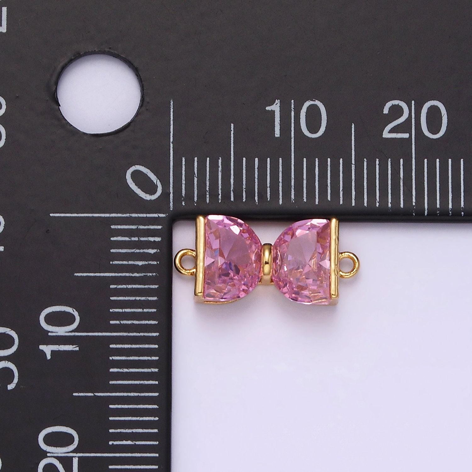 Mini 14k gold filled pink bow charm, gold bow link connector ribbon cz dainty charm connector for bracelet necklace g081