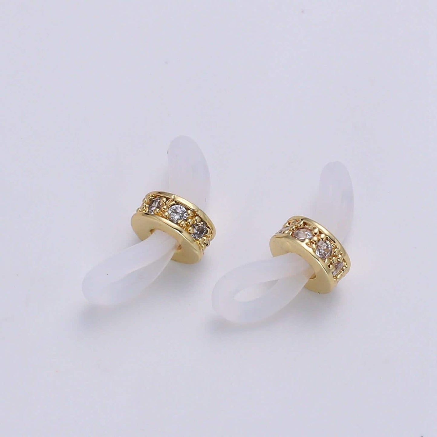 1 pair cubic pave 24k gold with silicon connector whitegold with silicon eyeglasses holder connector for craft supply. l194-l197