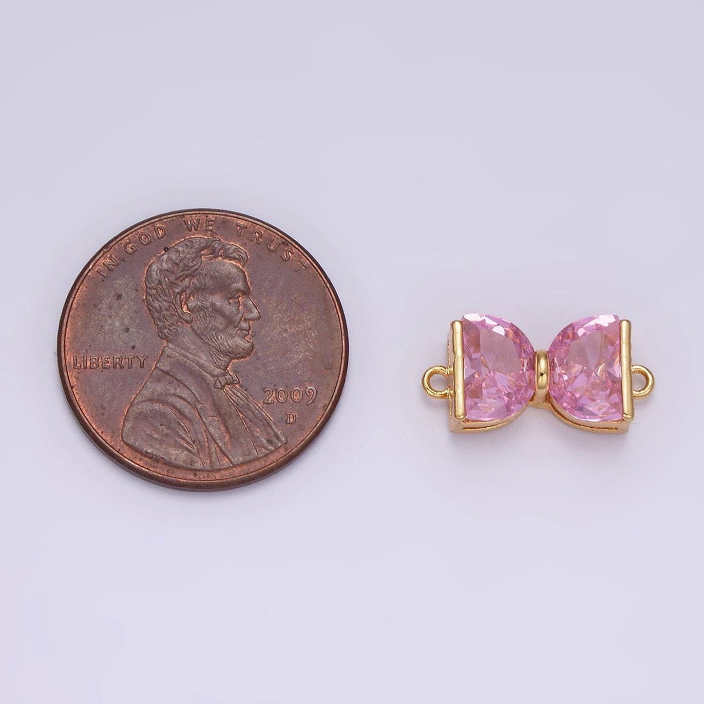 Mini 14k gold filled pink bow charm, gold bow link connector ribbon cz dainty charm connector for bracelet necklace g081