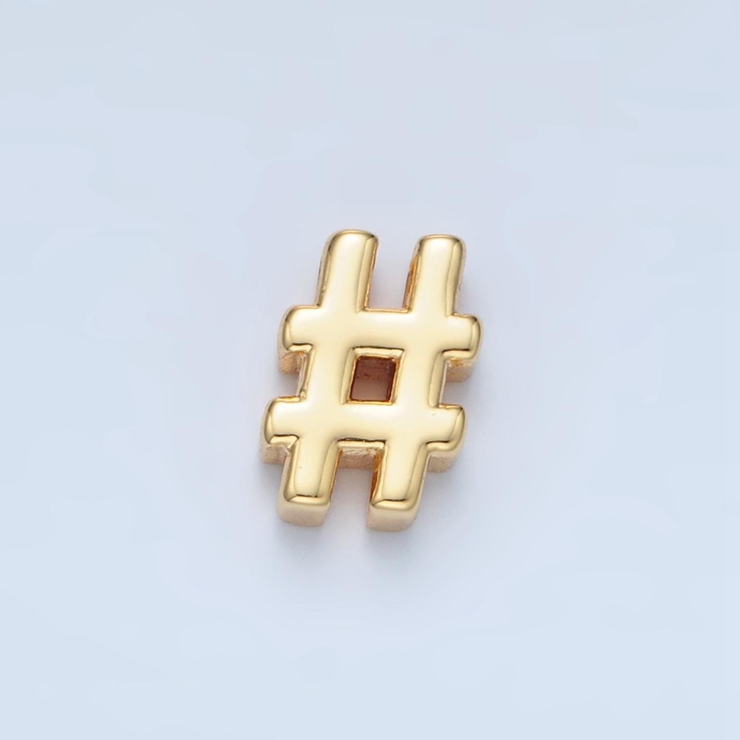 Dainty 10mm gold hashtag bead spacer 24k gold filled hashtag spacer bead hashtag necklace hashtag bracelet b909