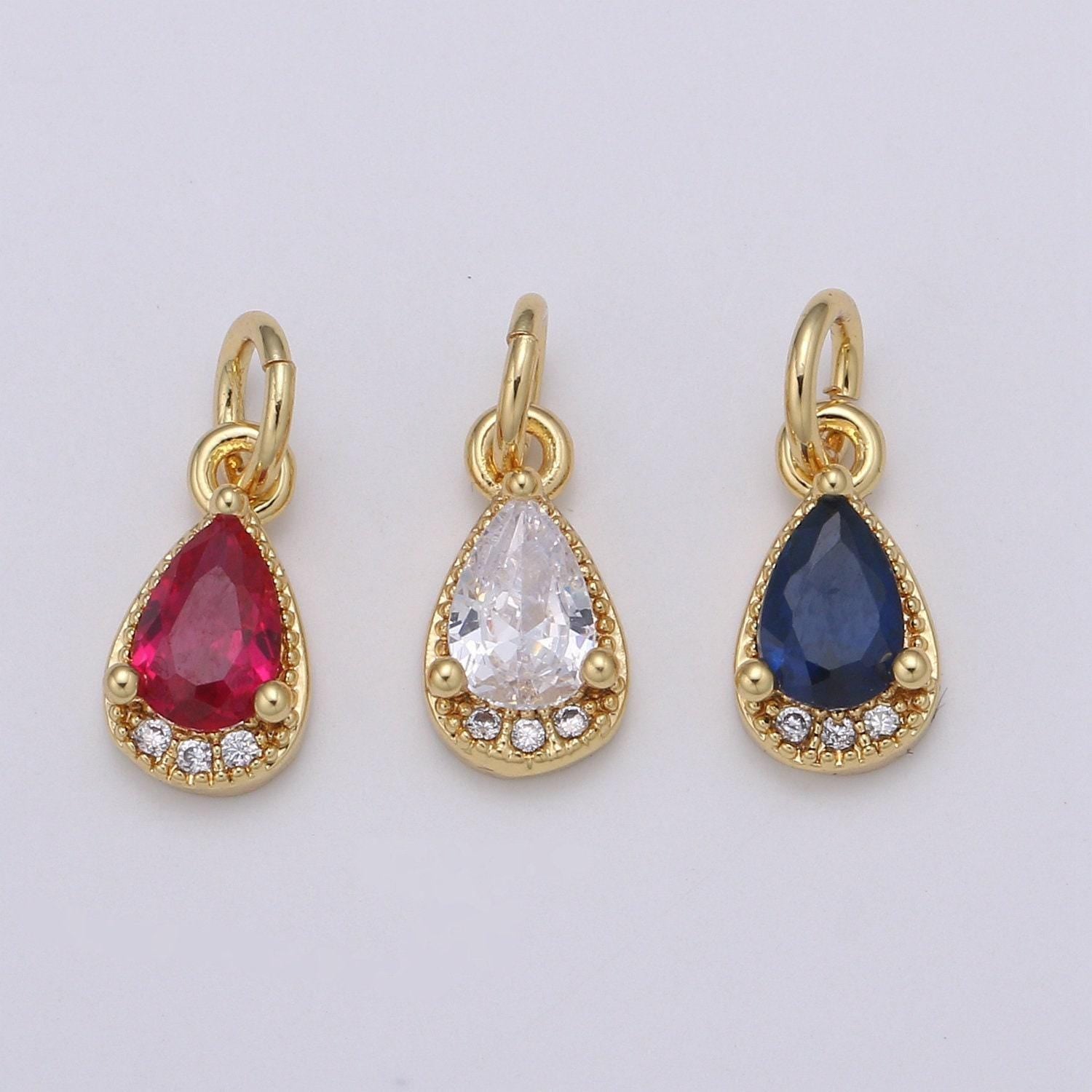 Multi color cubic zirconia:blue,clear,red, 24k gold solitaire cz pendant,large diamond pear cut cubic stone pendant | e-079~e-081