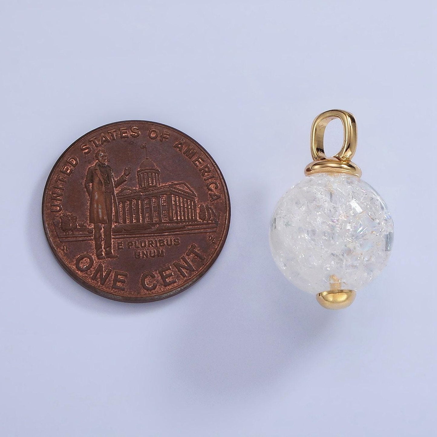 14k gold filled 20mm clear crystal quartz round drop pendant | aa1120