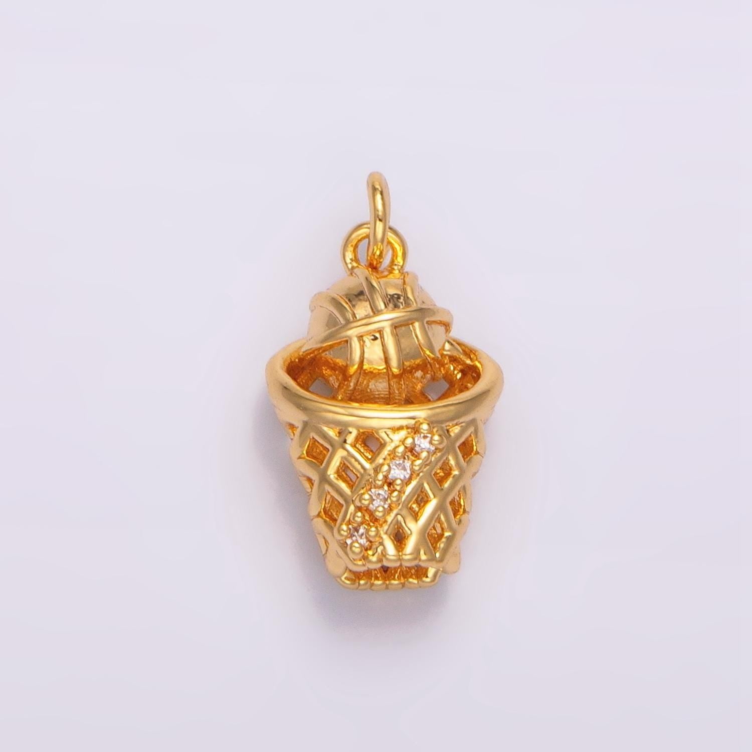 Cz micro paved basket ball sports slam dunk 24k gold filled charm hoops inspired | w-095