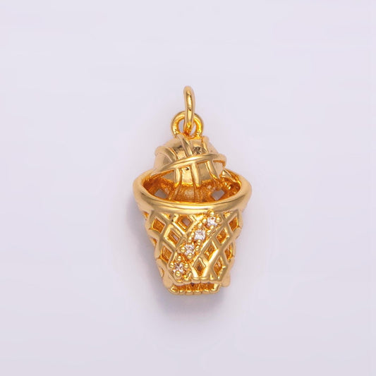 Cz micro paved basket ball sports slam dunk 24k gold filled charm hoops inspired | w-095