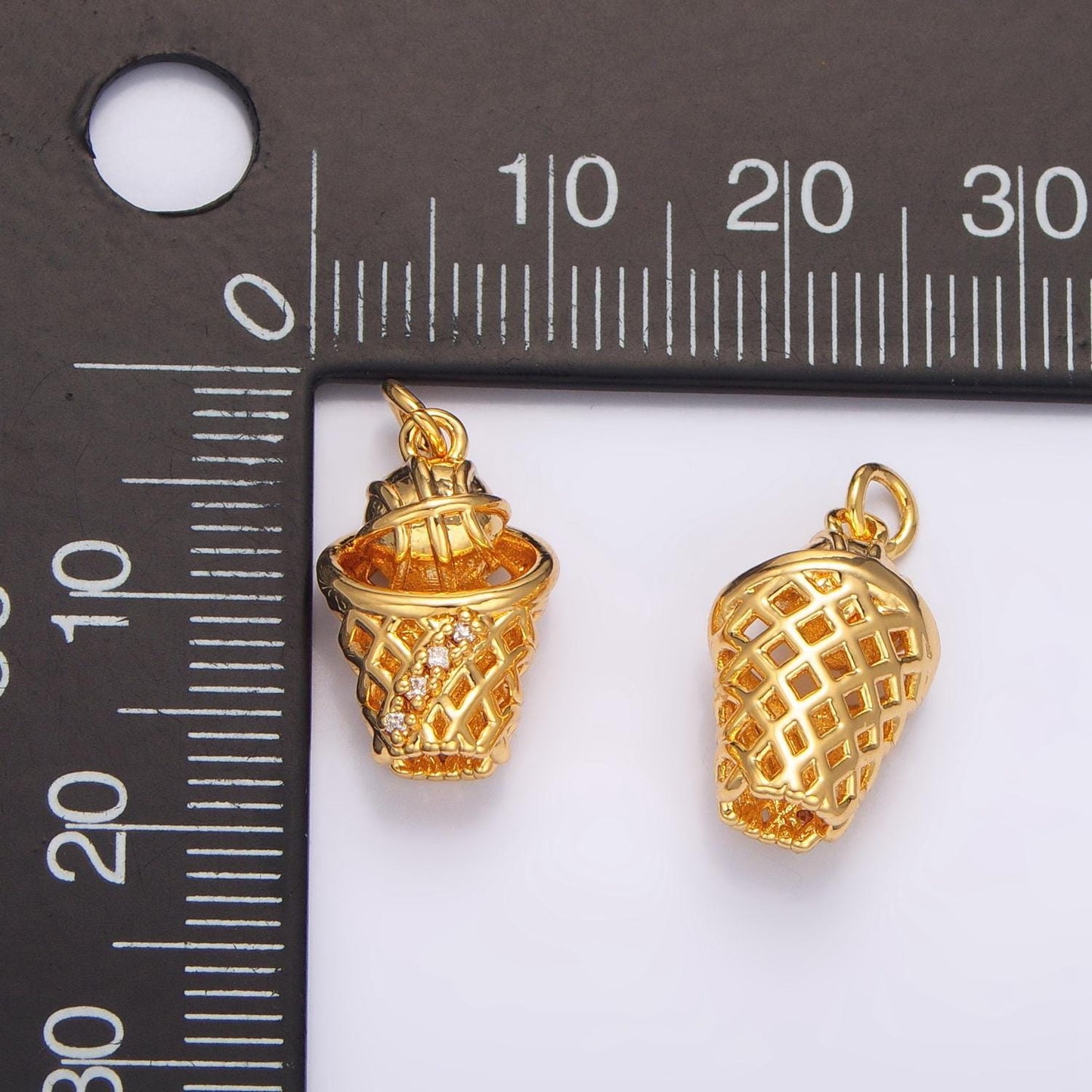 Cz micro paved basket ball sports slam dunk 24k gold filled charm hoops inspired | w-095