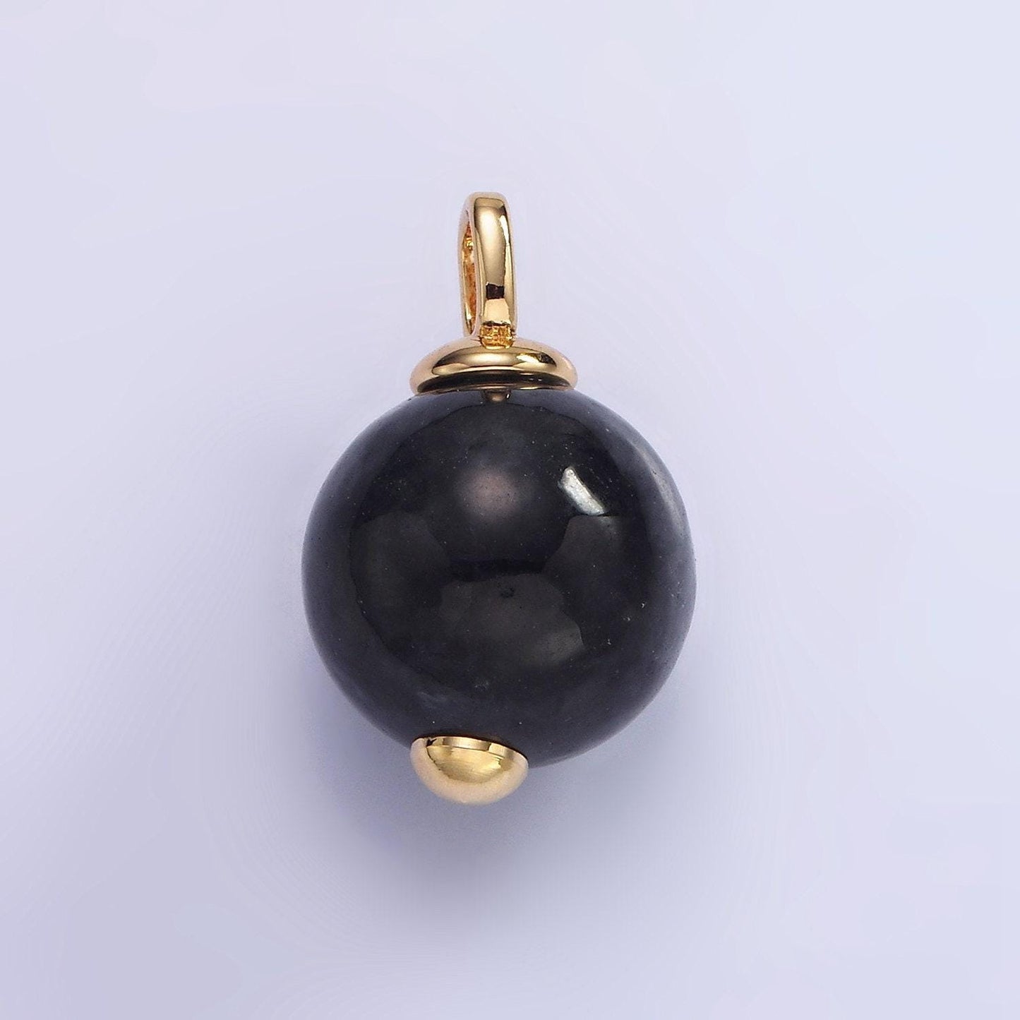 14k gold filled black onyx gemstone round drop pendant | ah-140