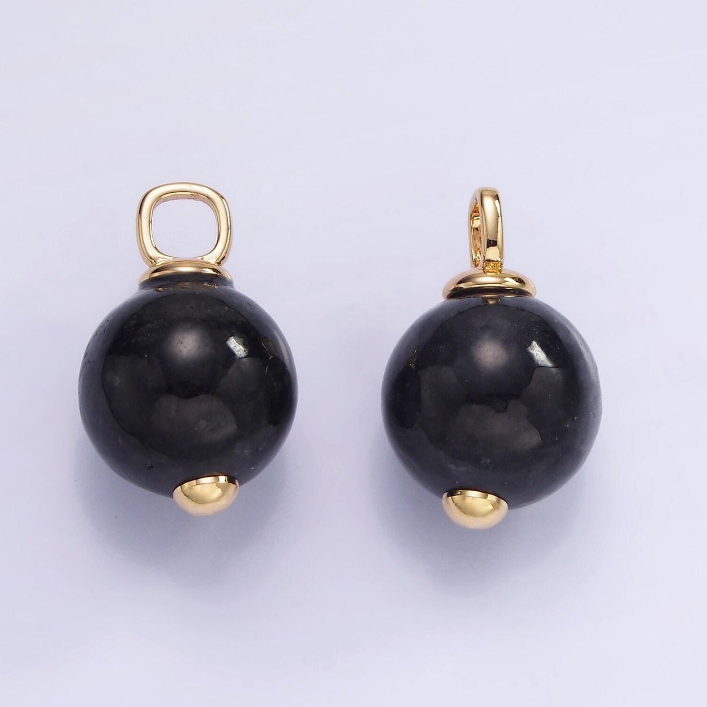 14k gold filled black onyx gemstone round drop pendant | ah-140