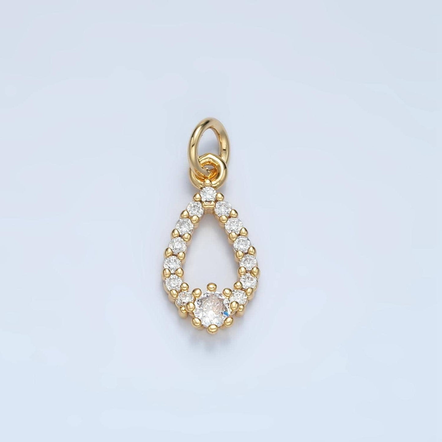Open teardrop micro paved cz gold filled charm | e-684