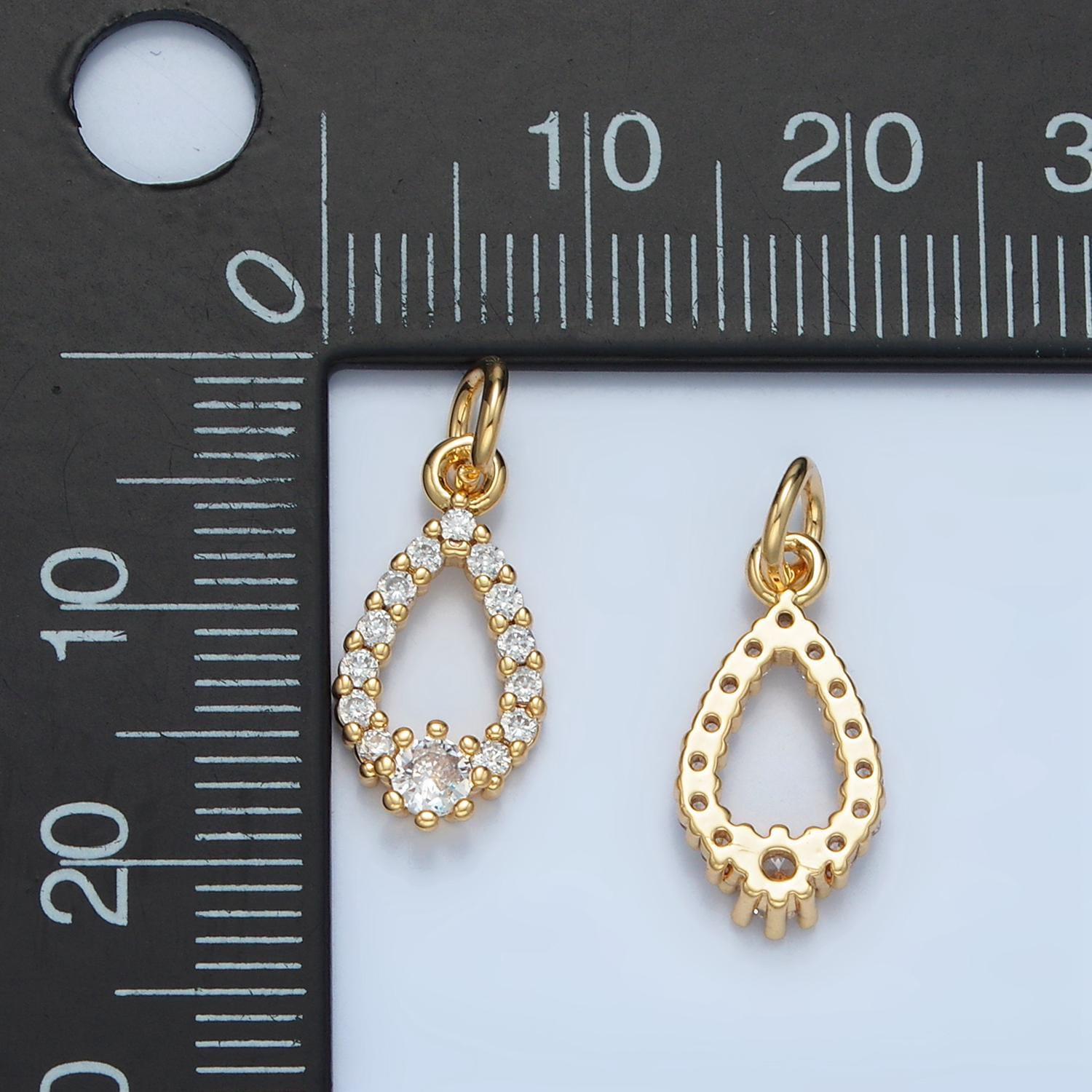 Open teardrop micro paved cz gold filled charm | e-684