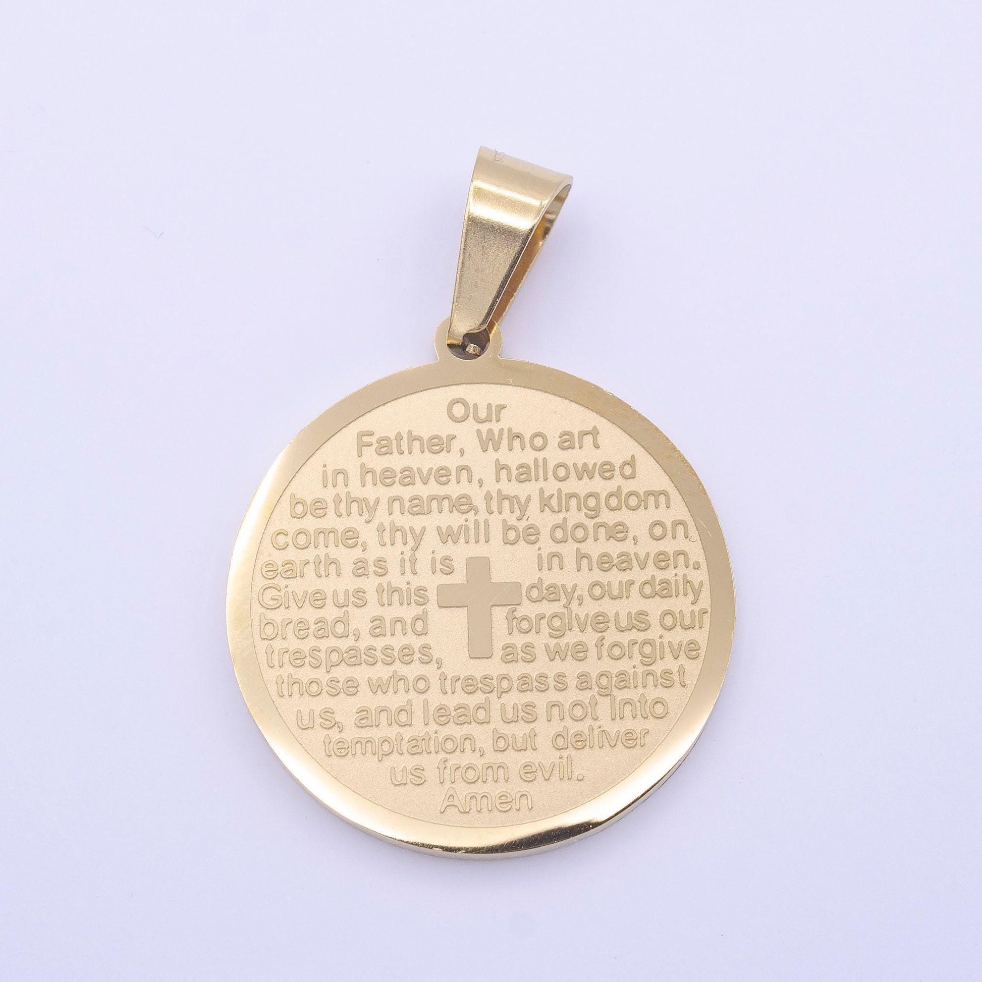Stainless steel our father lord's prayer english engraved pendant for religious wholesale jewelry j-792