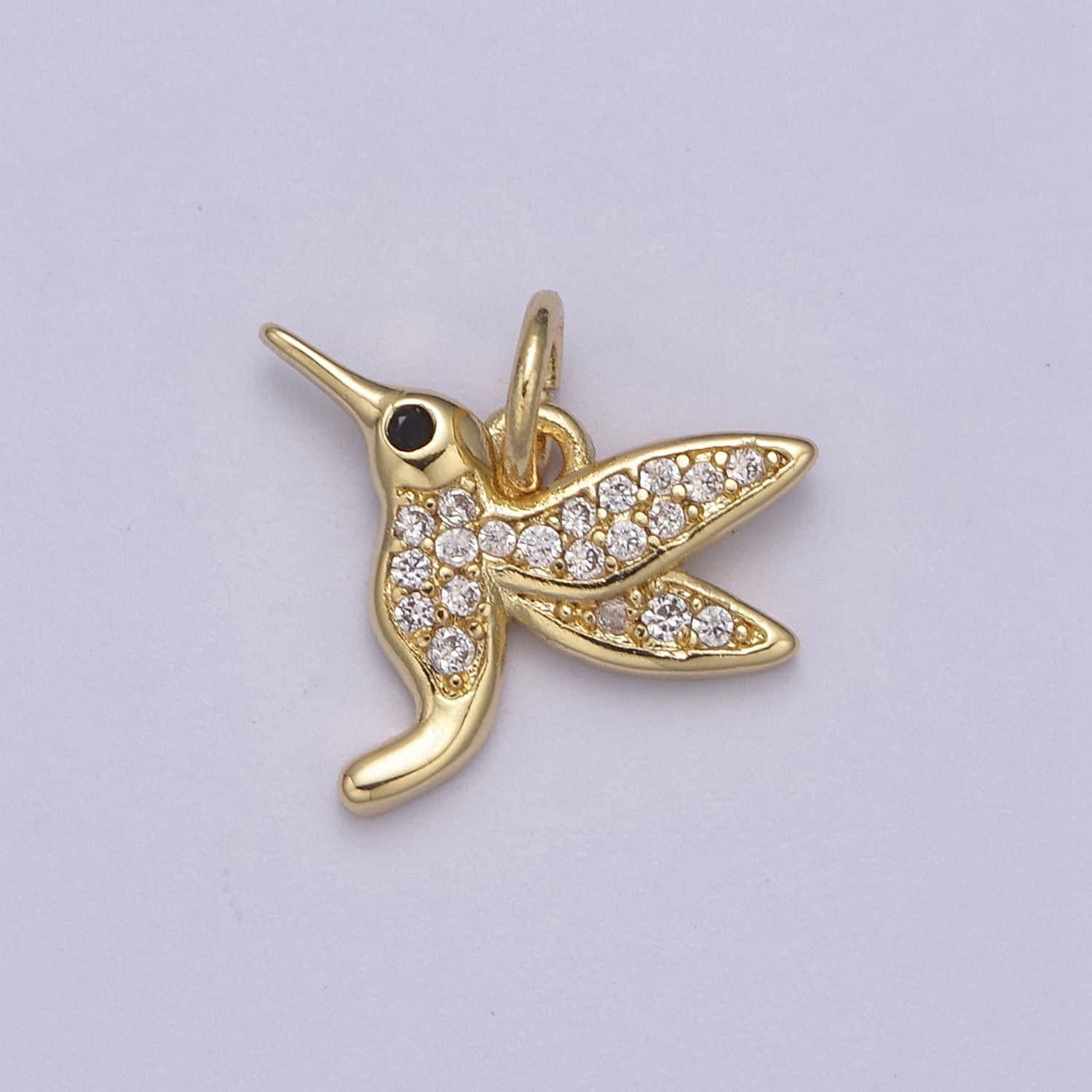 Mini gold hummingbird pendant 14k gold filled bird colibri charm friend minimalist layering necklaces, hummingbird jewelry n-387
