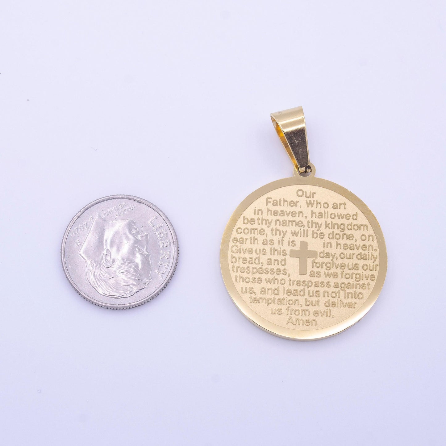 Stainless steel our father lord's prayer english engraved pendant for religious wholesale jewelry j-792