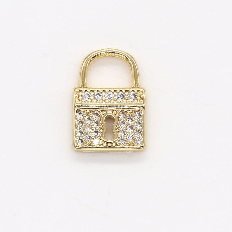 Micro pave gold padlock charms, mini lock charms, padlock pendant, lock charm, lock pendant, padlock necklace bracelet earring charm, 792
