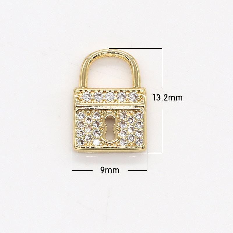 Micro pave gold padlock charms, mini lock charms, padlock pendant, lock charm, lock pendant, padlock necklace bracelet earring charm, 792