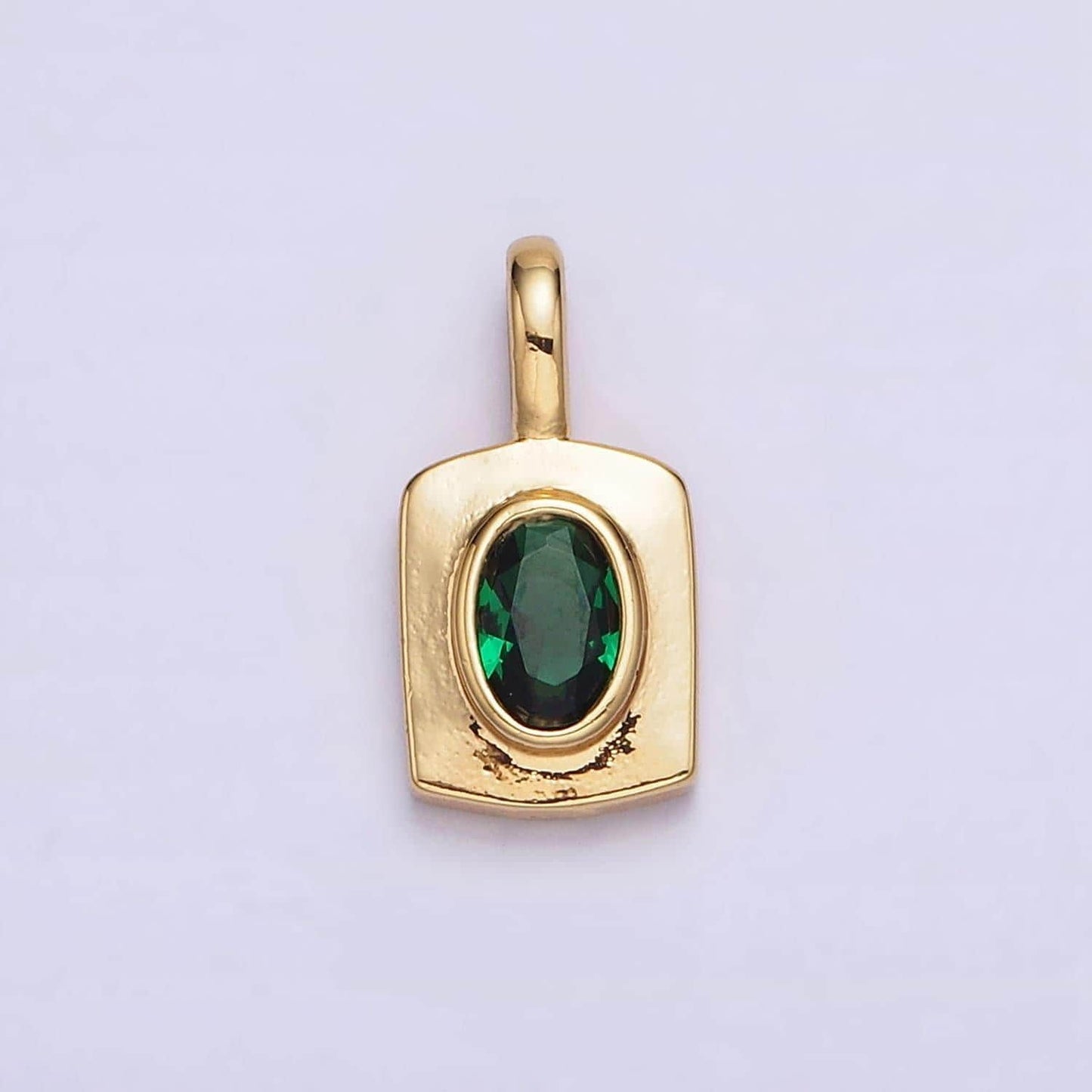 24k gold filled green cz oval rectangular tag pendant | aa580