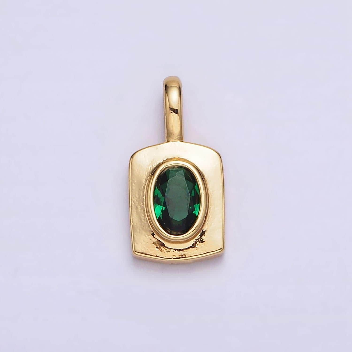 24k gold filled green cz oval rectangular tag pendant | aa580