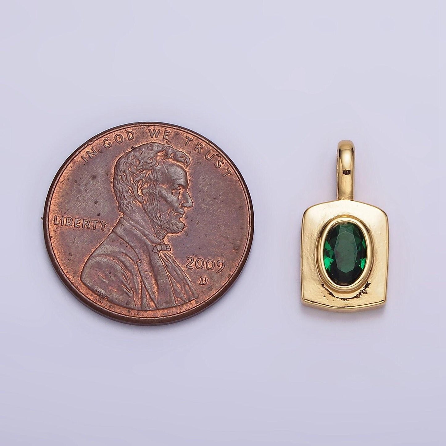 24k gold filled green cz oval rectangular tag pendant | aa580