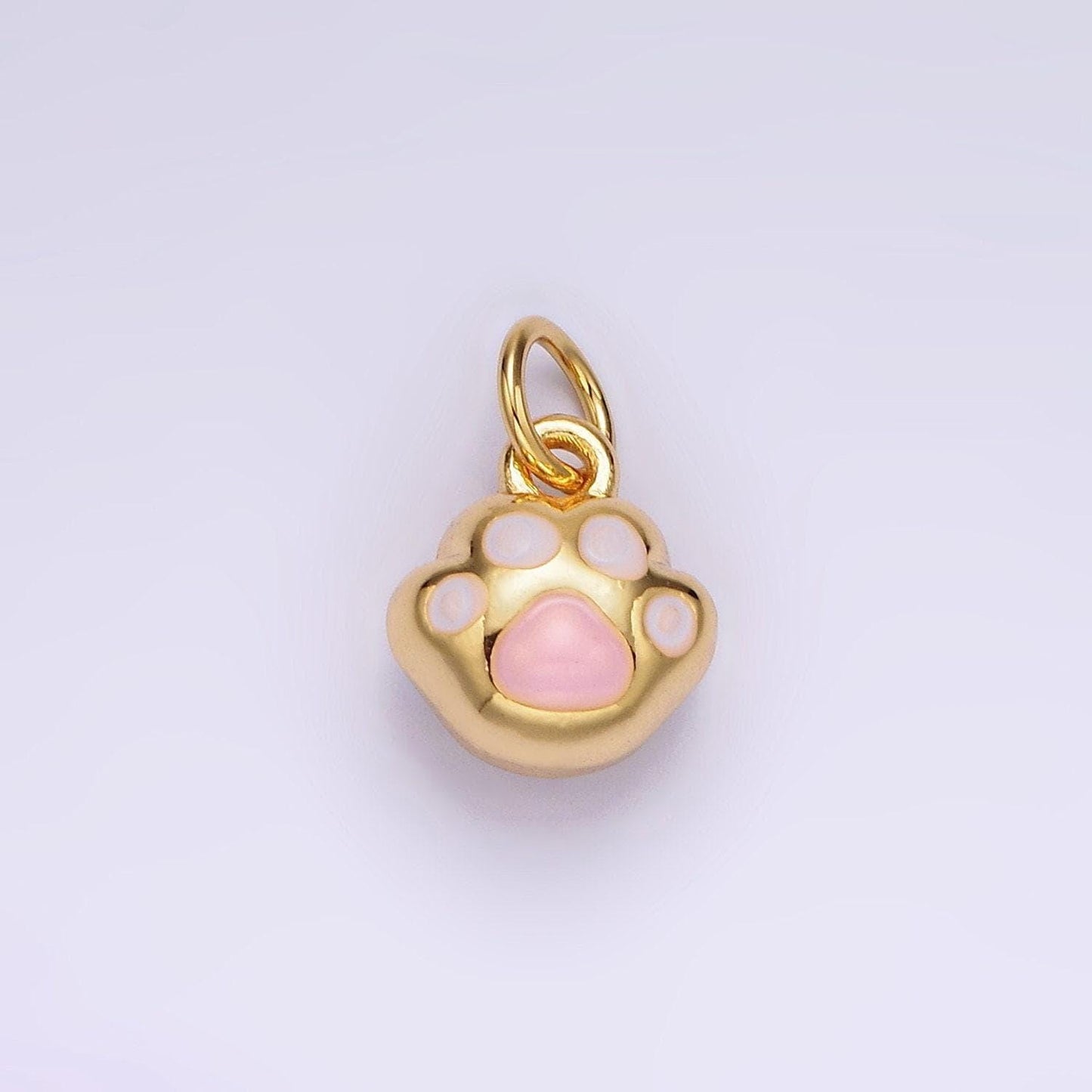 14k gold filled pink enamel puffed animal pet pawprint add-on charm | ag408