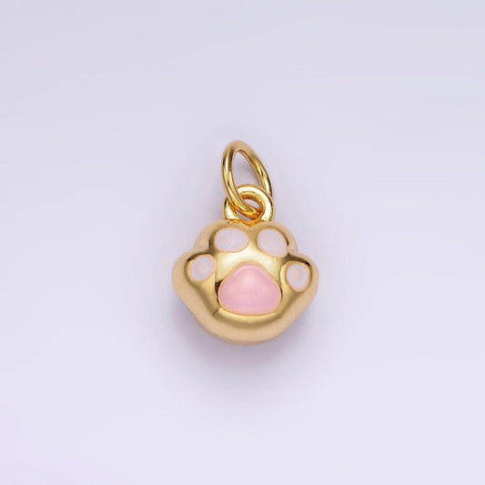 14k gold filled pink enamel puffed animal pet pawprint add-on charm | ag408