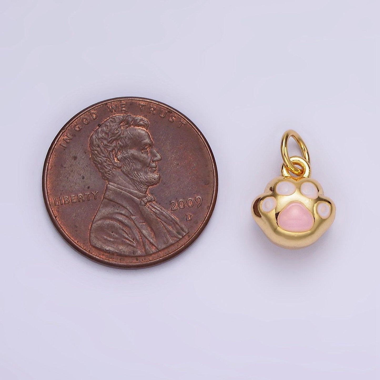 14k gold filled pink enamel puffed animal pet pawprint add-on charm | ag408