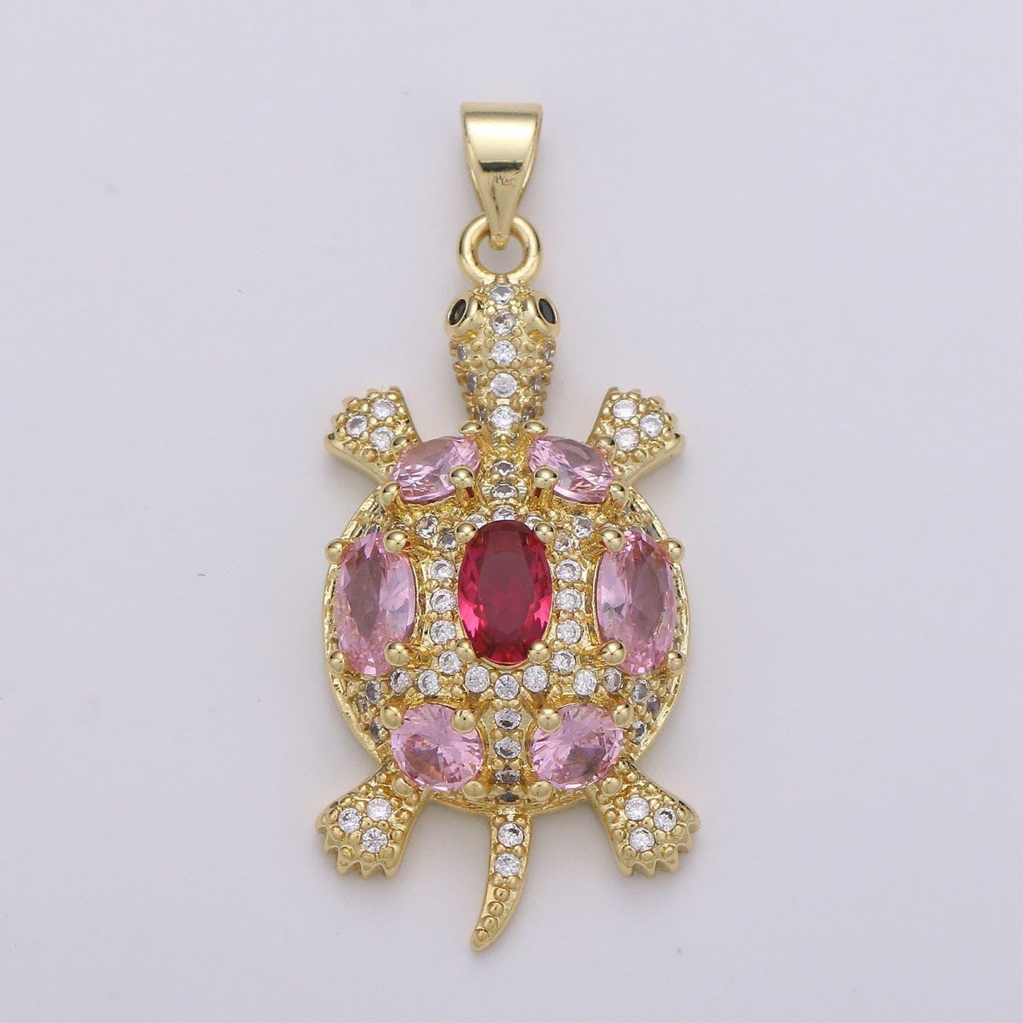 Red tortoise gold micro pave charm, cubic zirconia turtle pendant charm, dainty charm for diy jewelry, 24k gold filled, fpdgf-2093